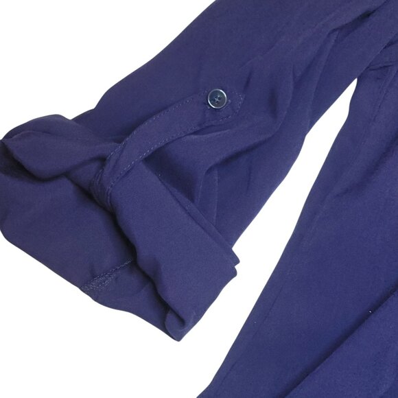 Solitaire Navy Blue Long Sleeve Embroidered Tunic Top XL Rayon Button Roll-Up Sl - Picture 5 of 16